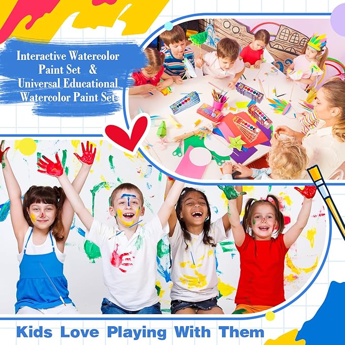 36 Packs Halloween Watercolor Paint Set for Kids 8-Color Washable Watercolor Paint Bulk with Paintbrush for Preschool Classroom Painting Favors Back to School Gifts Halloween Party Supplies