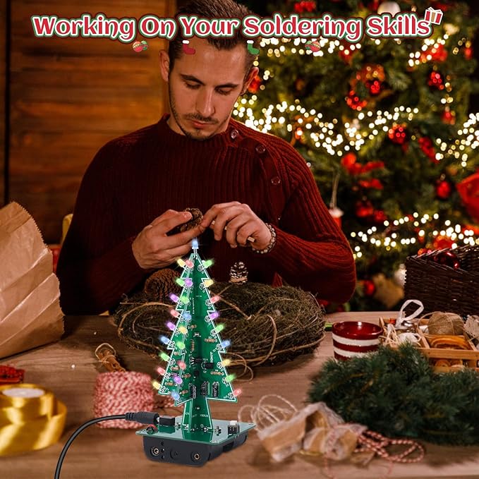 5 PCS Christmas Tree Soldering Project, Icstation 3D Xmas Tree Soldering Kit with LED Flashing Lights Soldering Practice 7 Colors DIY Christmas Tree Assemble Kit for Learning Teaching STEM Educational