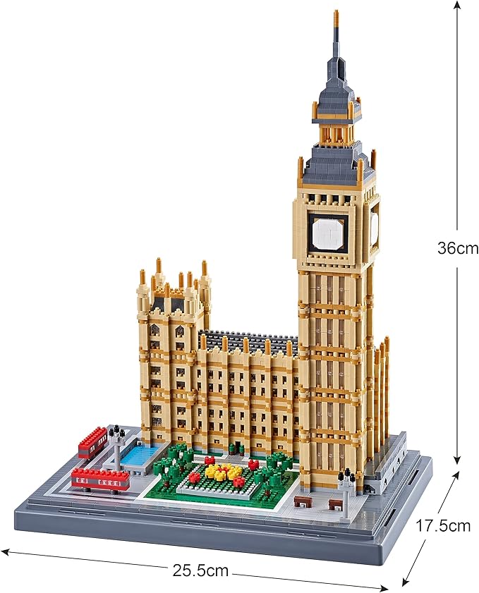 Micro Building Blocks - Big Ben London Famous Architecture Model, 6473 Pieces, Advanced DIY Puzzle for Adults & Teens 14+, Collectible Display Set, Creative Gift Idea