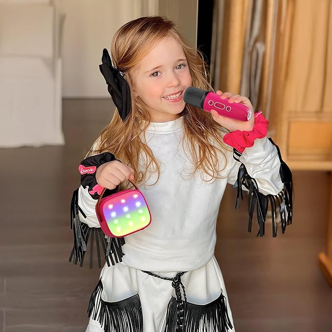 Mini Karaoke Machine for Kids Toys, Portable Bluetooth Speaker with 2 Wireless Microphones, Birthday Gifts for Girls 3, 4, 5, 6, 7, 8, 9, 10, 11, 12+ Years Old Toddler Teens (Hotpink)
