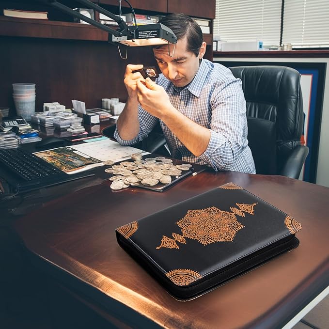 Coin Collection Book Holder - 400 Coins Pockets+15 Bills Pockets, Coin Display Organizer Storage Album for 20/25/ 27/30/38mm Coin