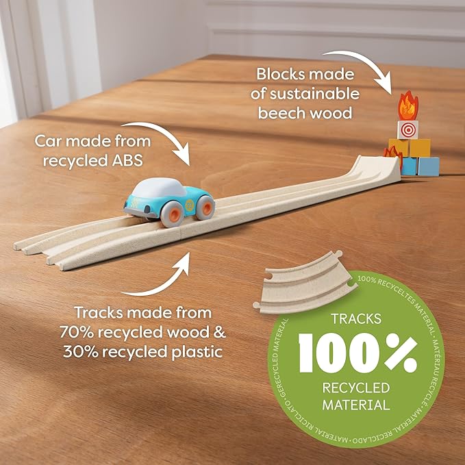 HABA Cars Action Ramp 14-Piece Toy Car Ramp Set, Sustainable Kids' Race Track with Stunt Jump & Push and Go Battery-Free Car Track Fun for Ages 2+