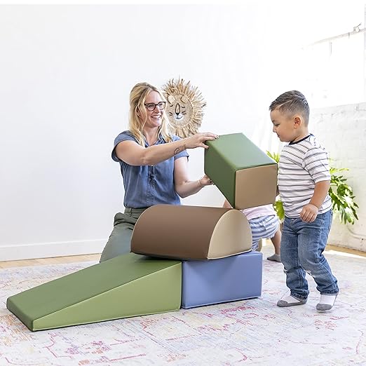 ECR4Kids SoftZone Climb and Crawl Playset, Building Blocks, Earthtone, 5-Piece