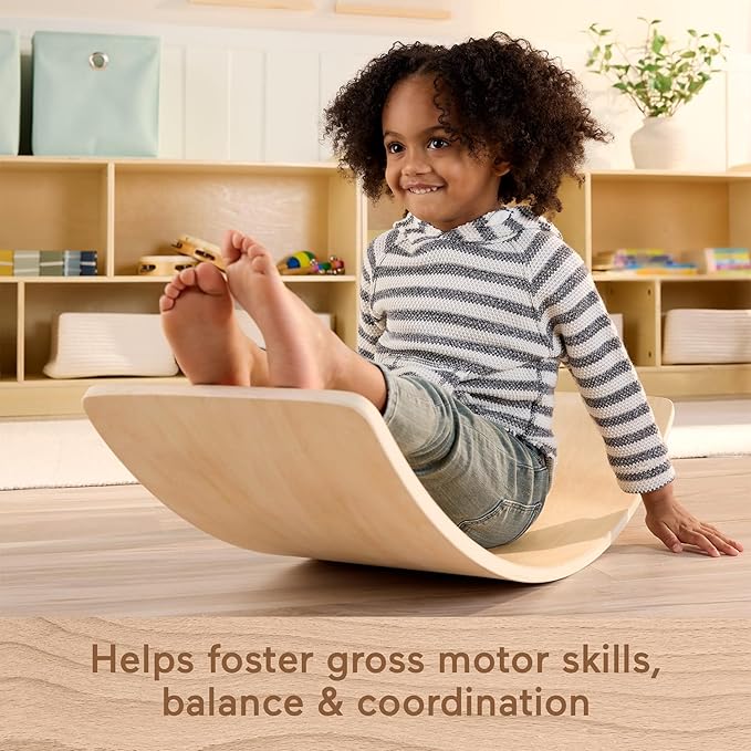 Fisher-Price Wood Montessori Toy Rockin' Balance Board, American Montessori Society Seal of Excellence, 31.7-Inch Wooden Motor Skills Learning Activity for Kids Ages 3+ Years(Amazon Exclusive)