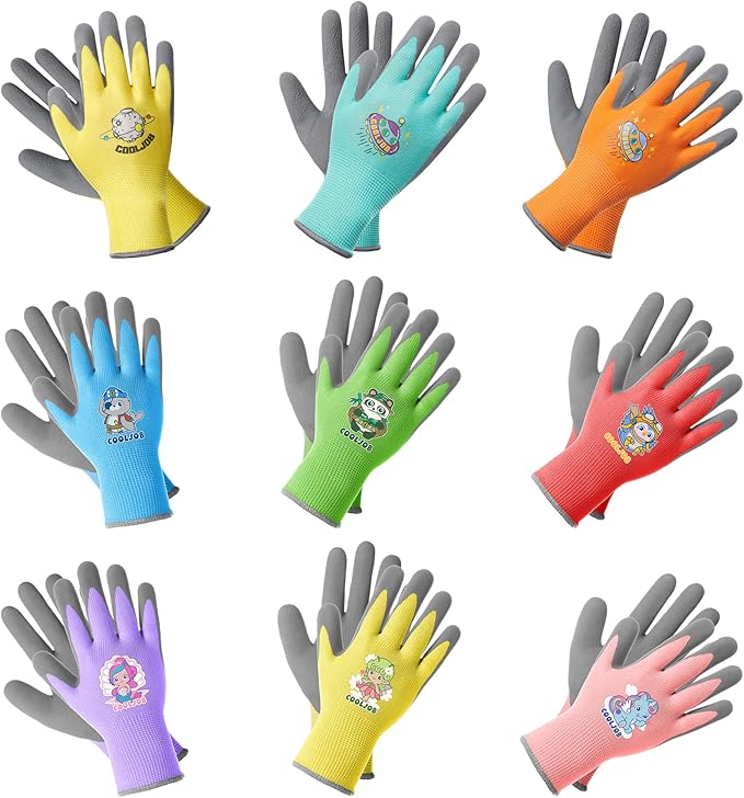 COOLJOB 36 Pairs Kids Gardening Gloves for Little Kid Age 6-8, Toddler Boys Girls Grippy Rubber Coated Children Work Gloves, Assorted Colors, Medium