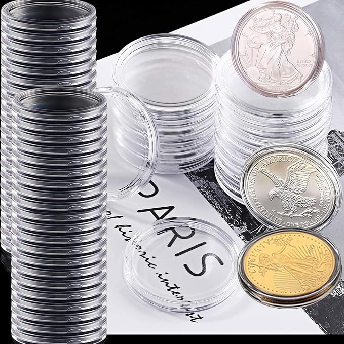 40.6mm Silver Dollar Coin Holder,Silver Eagles Coin Capsules, Morgan Silver Dollar Coin Holders with Adjustable Gasket Coin Collection Supplies (100)