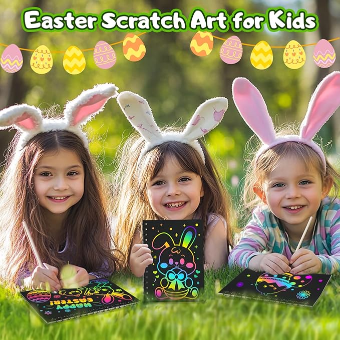 Kids Scratch Art Party Favors Gifts: 24 Pack Dinosaur Scratch Notebook Paper Birthday Party Favor Toy Girls Boys Art Craft Kit Summer Classroom Goodie Bags Return Gifts for Birthday Party Favors Bulk
