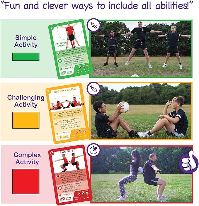 Shuffle Up Soccer Card Games - 70+ Fun & Active Skills Cards for Kids, Fitness Cards Develop Fundamentals, Stamina & Strength, Easy to Play for Kids | Multiple Skills Level Card Include 2 Dices