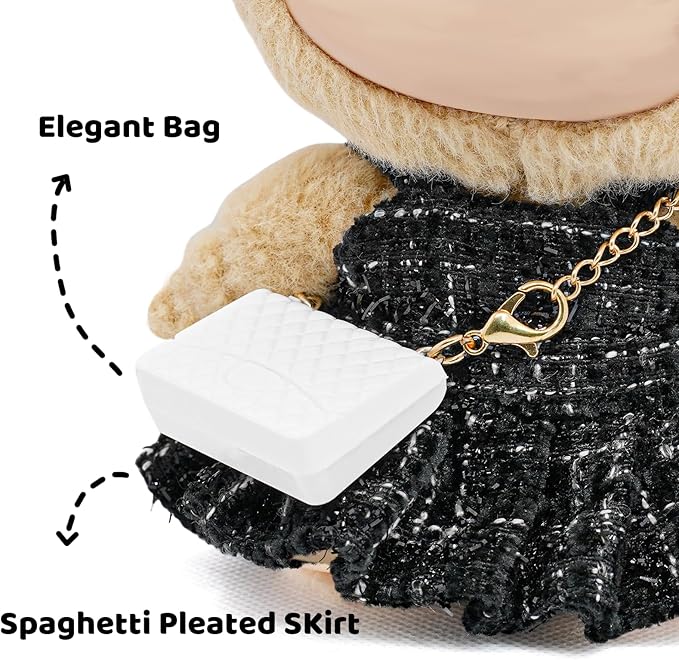 17cm Doll Clothes - Premium Handmade Clothes 3 Piece Set Black Bow & Dress & White Bag Adjustable Outfit - Luxury Chic Style Set High-End Fashion Accessories (No Doll) - No Logo