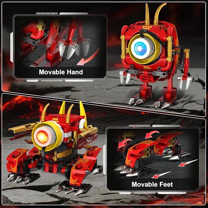 HOGOKIDS 5-in-1 Dragon Robot Building Toys with 6 Lighting Colors & 5 Light Effects - 354PCS Remote & App Control Robots Toy Set for Kids, RC Robot Building Toys Gifts for Teens Boys Girls Age 8-12