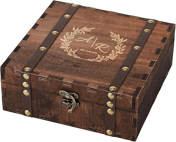 AW BRIDAL Personalized Keepsake Box Memory Box Wooden Storage Box for Trinkets Photos Jewelry Wedding Engagement Gifts for Couples//DK2301CPP07//