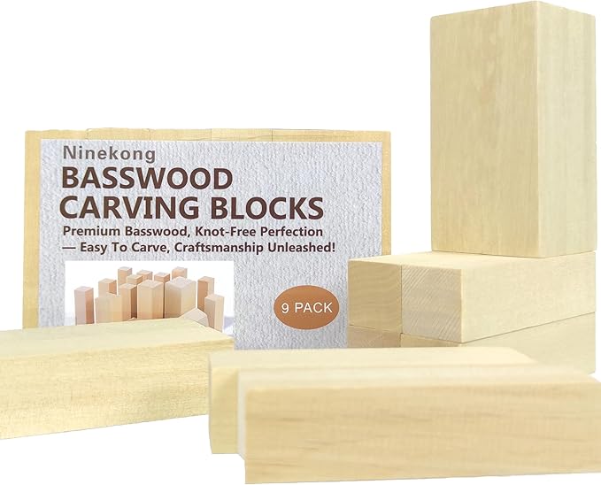 9PCS Basswood Carving Blocks with 2 Sizes，Whittling Wood Carving Kit,Soft Basswood for Carving(4"x1"x1",4"x2"x2")