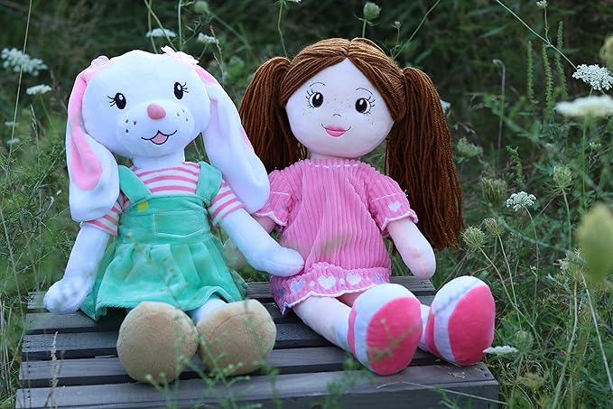 Plushible Soft Baby Doll, 18 Inch Bunny - Plush Rag Doll with 2 Clothing Sets, My First Plush Toy for Girls, Boys & Infants, Soft Baby Stuffed Toy, Adorable Companion for 1 Year Old & Up