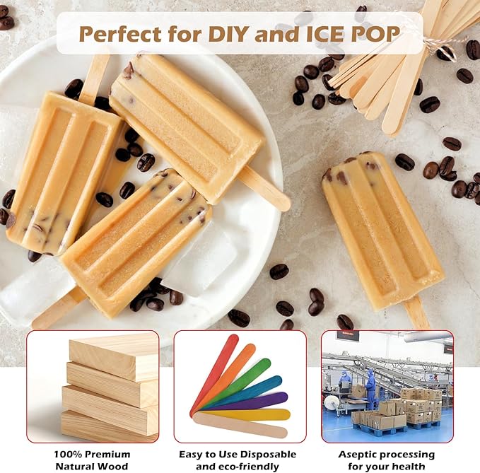 100 Piece Multicolor Jumbo Wooden Craft Sticks (6" x 3/4"), Large Popsicle Sticks for Waxing, Craft Project,Tongue Depressor,DIY Classroom Crafts,Woodcraft (Wood, Rainbow)