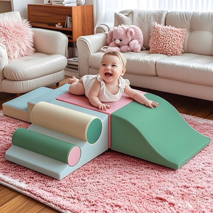 Betterhood Toddler Climbing Toys Indoor, 2 PCS Climb and Crawl Activity Playset for Toddlers 20" L x 20" W x 10" H, Colorful Climbing Blocks Structure for Indoor Active Play Blue/Green