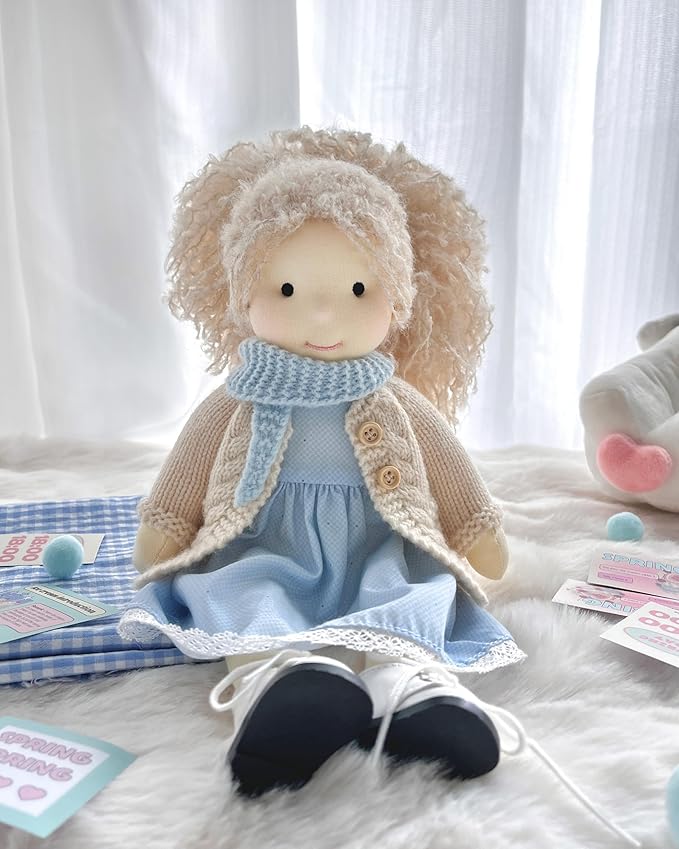 BlissfulPixie Handmade Waldorf Doll- Florke 12", Soft Girl Rag Doll with Cute Stuffed Plush, Ideal First Doll for Babies & Toddlers