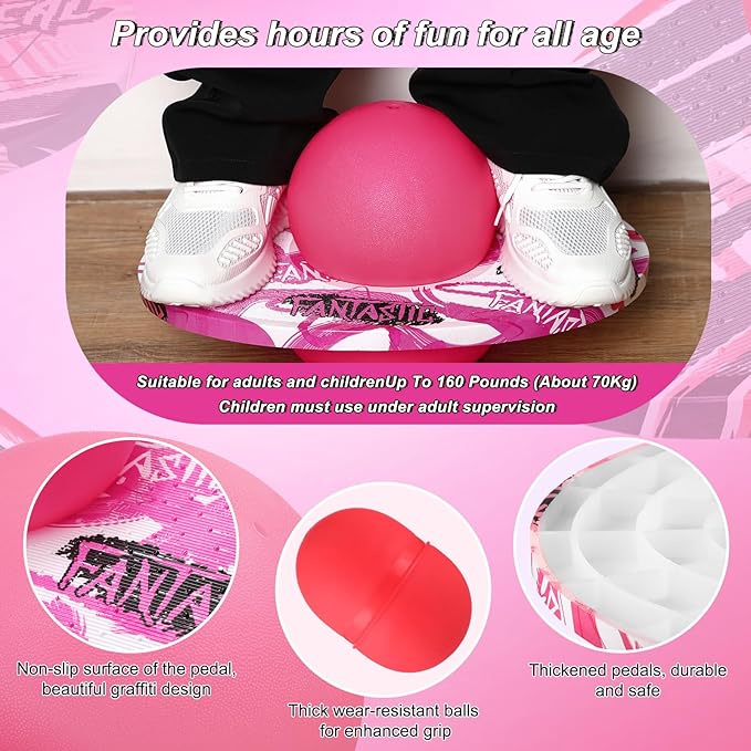 Junkin 2 Pcs Pogo Ball Trick Board Toy Balance Board Pogo Balance Bounce Ball with Pump and Strong Grip Deck for Fun Challenge Fidget Indoor,Outdoor Toys