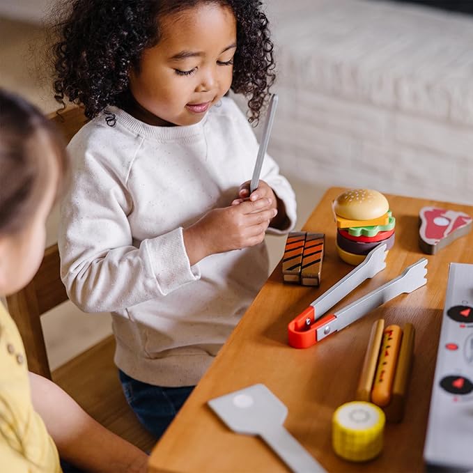 Melissa & Doug Grill and Serve BBQ Set with Pretend Play Toy Food & Kids Play Kitchen Accessories, Preschool Learning Toys for Girls & Boys 3+