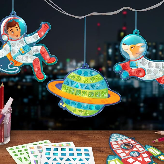 Imagimake Mirror Mosaic Space Theme Kids Art Set | DIY Craft Kit with Foil Stickers | Birthday Gift for Boys and Girls Ages 3-8 | Travel Toys | Crafts for Kids Ages 4-8