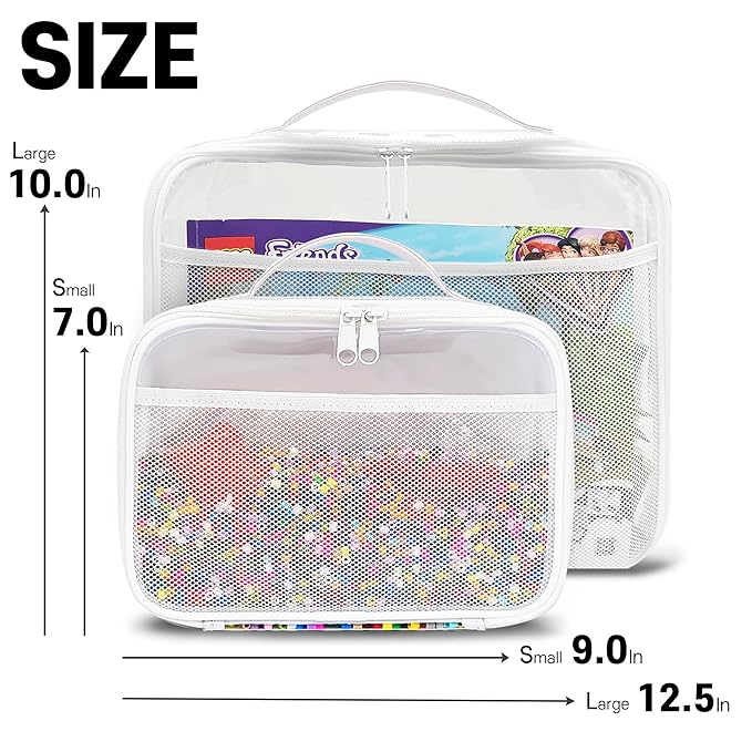 holay 4 Packs PVC Zippered Blocks Set, Toy, Clay, Board game Storage Organizer Case (Name Tag, Manual Pocket) (White, Small, Large)