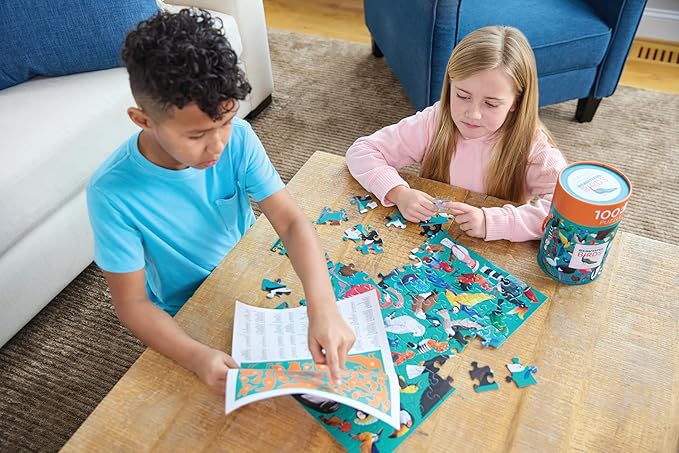 Crocodile Creek 100-Piece Jigsaw Puzzle for Kids Ages 5 and Up - Fun and Educational Table or Floor Puzzles - Heavy-Duty Box for Storage - Bunny - 15" W x 10" H Finished