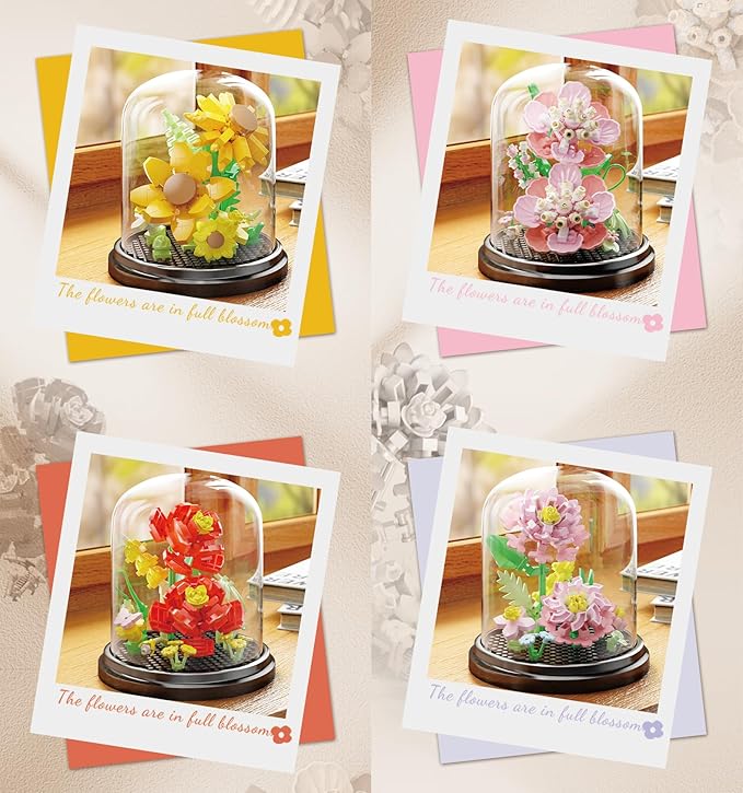 Spring Blossoms Home Bouquets Dust Cover Set Building Toy Creative Assembly Bonsai Tree, Ideal for Valentine's Anniversaries Birthday