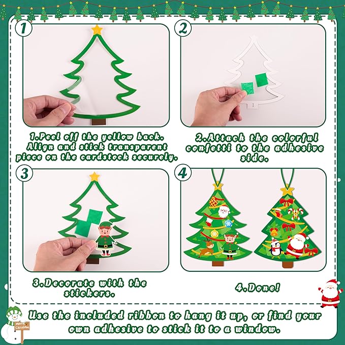 40PCS Christmas Crafts Bulk: Xmas Tree Paper Suncatchers DIY Kit for Winter Holiday Activities Decorations, Window Stained Glass Effect Art Ornaments