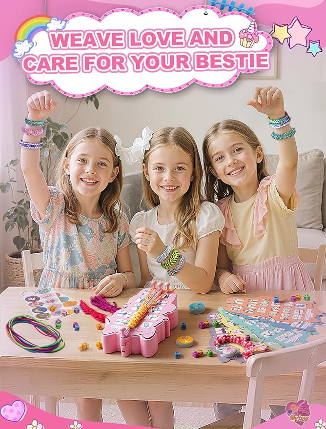 Friendship Bracelet Making Kit for Girl, DIY Arts and Crafts Toy for Teen Ages 6 7 8 9 10 11 12, Birthday Gift Ideas for Girls,, Unicorn Jewelry Bracelet Making Set,Pink