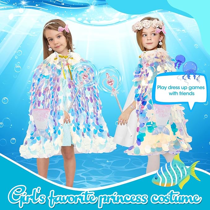 Princess Dress Up Toys,Princess Dress up Clothes Rainbow Cape Kit for Little Girls 3-8 Years Old,9PCS Gift Set Princess Costume Dress for Birthday Christmas Halloween Present