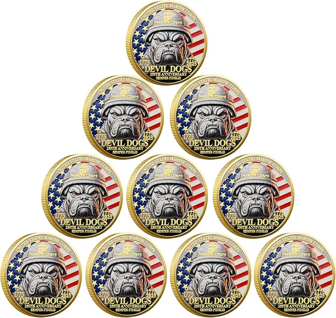 USMC 250th Anniversary Challenge Coin – Double-Sided Marine Corps Commemorative with Bulldog & Iwo Jima – Military Gift for Veterans & Collectors (10PCS)