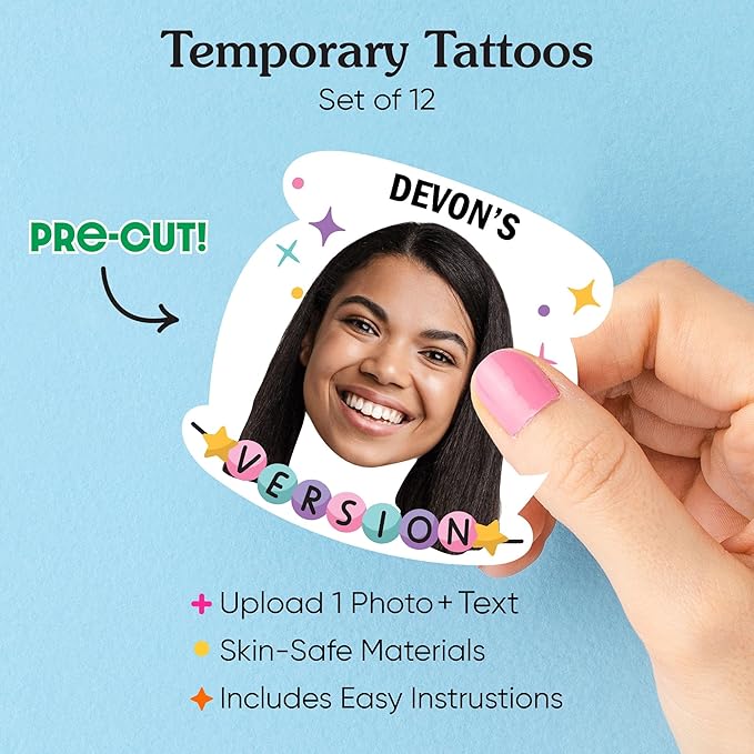 Big Dot of Happiness Custom Photo In My Party Era - Celebrity Concert Party Favors - Fun Face Temporary Tattoos - Set of 12