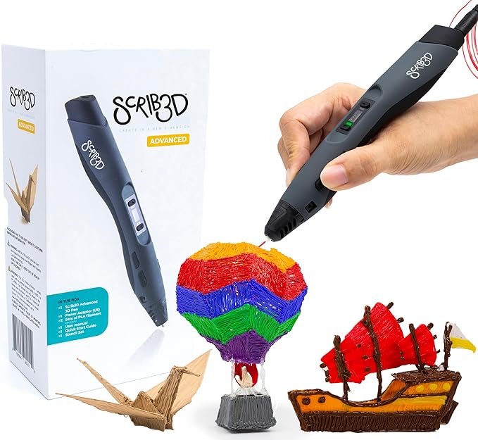 SCRIB3D Advanced 3D Printing Pen with 2 Starter Colors and PLA Refill Pack with 10 Assorted Colors