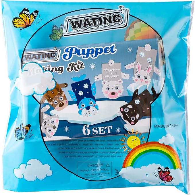 WATINC 6Pcs Hand Puppet Making Kit, Art Craft Felt Sock Puppet Toys, Creative DIY Make Your Own Pompoms Wiggle Googly Eyes Storytelling Role Play Party Supplies Gift for Girls Boys (Polar Animals A)