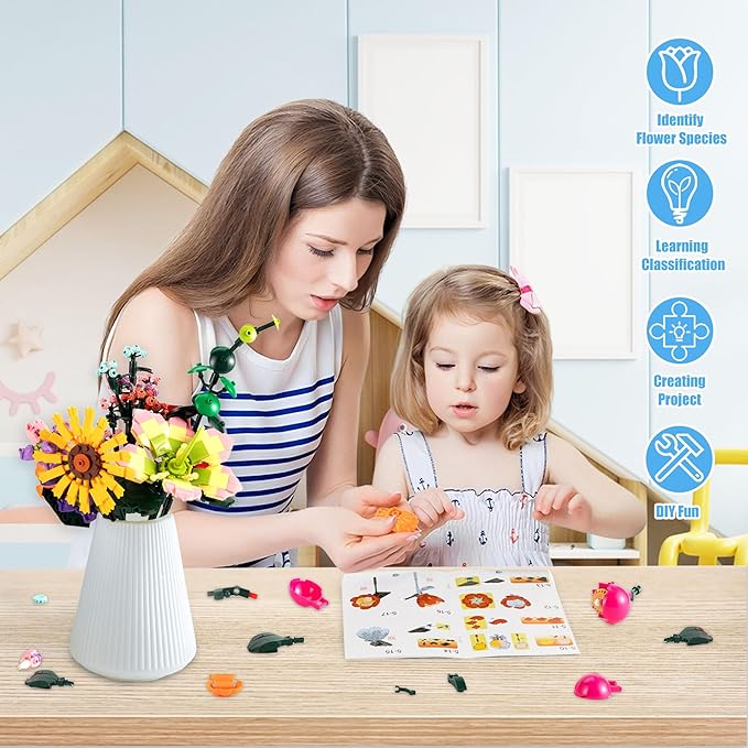Flowers Bouquet Building Toy, Flower Botanical Collection Building Set for Kids, Girls, Women - Office, Home Decor Gift for Mother's Day, Valentine's Day, Birthday, Christmas - 845PCS