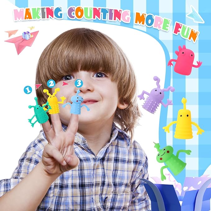 120 PCS Finger Puppets Toys Cute Monster Finger Puppets Soft Rubber Stretchy Fidget Doll Toys for Role Playing Birthday Kids Party Favors, 14 Random Styles