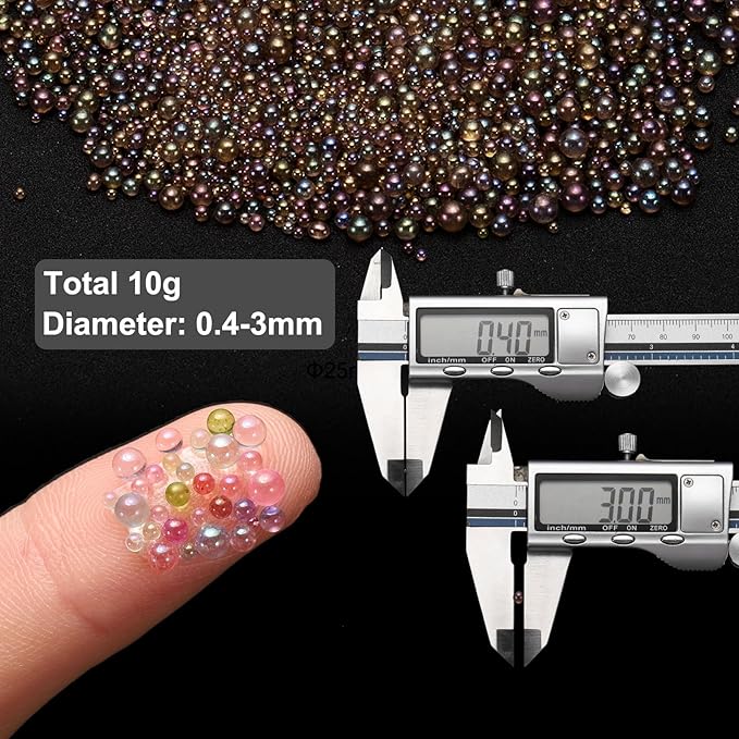 Iridescent Glass Tiny Bubble Beads, 0.4-3mm 10g No Hole Micro Mini Round Mauve Water Droplets Beads - Applications: for Resin Filler, Nail Art, Dollhouse Bath Tub