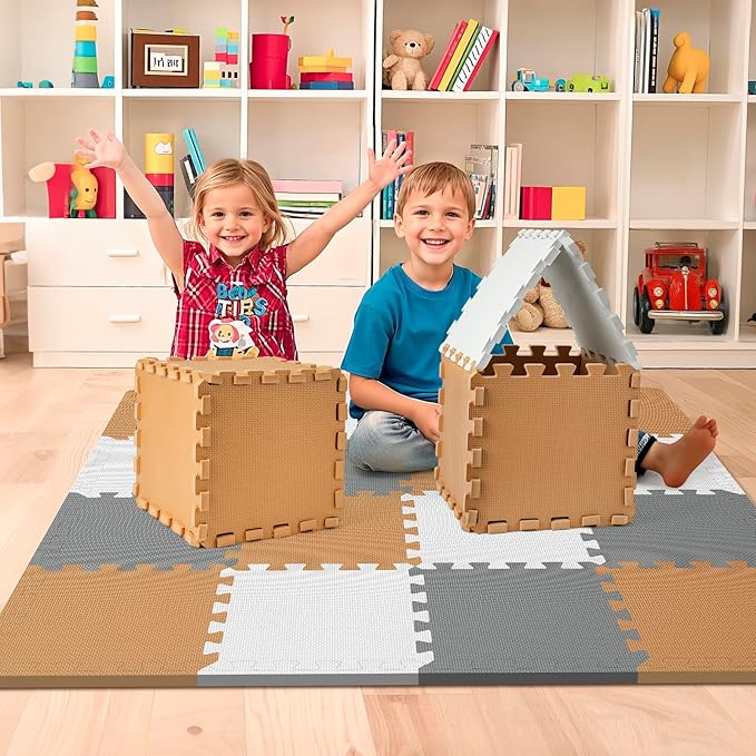 16 Tiles Baby Play Mat for Floor, EVA Foam Baby Floor Play Mat with 0.6 Inch Thick Interlocking Foam Tiles, Foam Floor Tiles for Baby, Toddlers and Kids