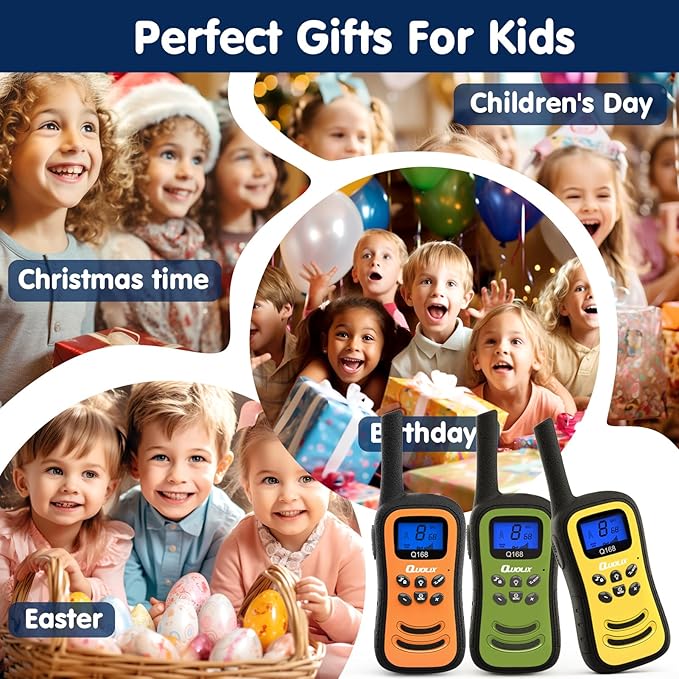 QUOLIX Walkie Talkies for Kids 2 Pack, Rechargeable Kids Walkie Talkies Toy for 3-12 YrO Boys, Long Range Walkie Talkie with 22 Channels & Flashlight Birthday Gifts for Xmas Outdoor Adventure