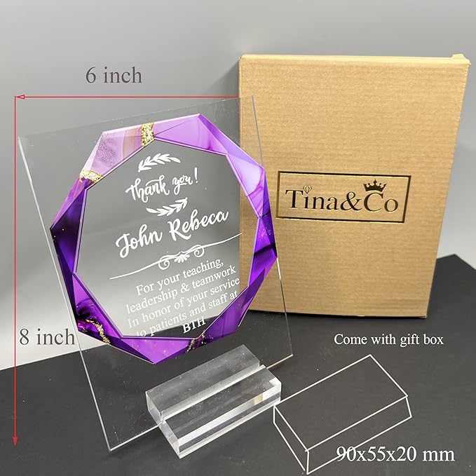 Custom Engraved Acrylic Employee Recognition Award – Personalized Appreciation Trophy for Corporate Excellence – Desk Display Plaque with Free Customization (Style #1)