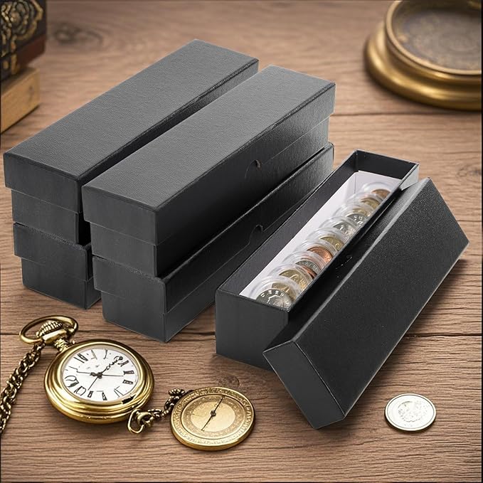 ZOOFOX 10 Pack Coins Holders for Collectors, Cardboard 2x2 Inch Coin Flip Boxes, Single Row Coins Snap Protection Cases for Coin Dollar Collection Supplies