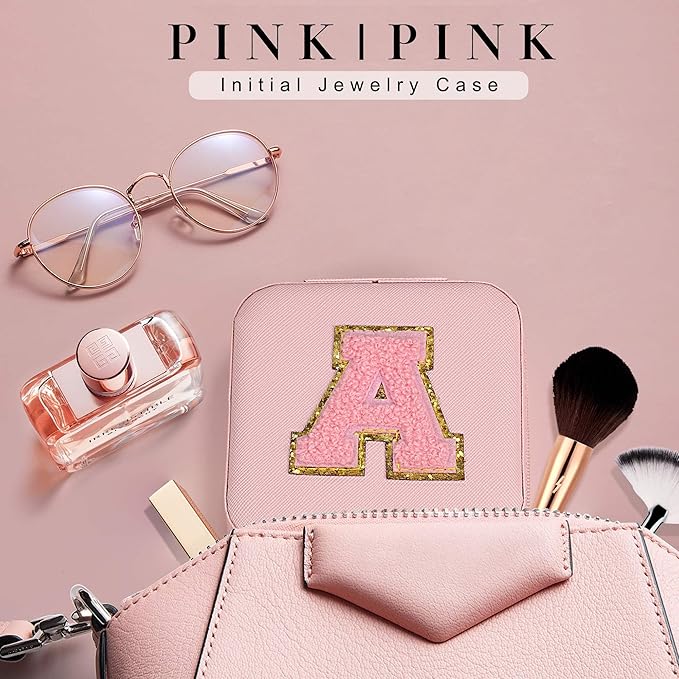 Parima Small Jewelry Box for Girls, Travel Initial Jewelry Boxes for Girls | Small Jewelry Organizer Box | Travel Jewelry Case Organizer - Letter I, Pink