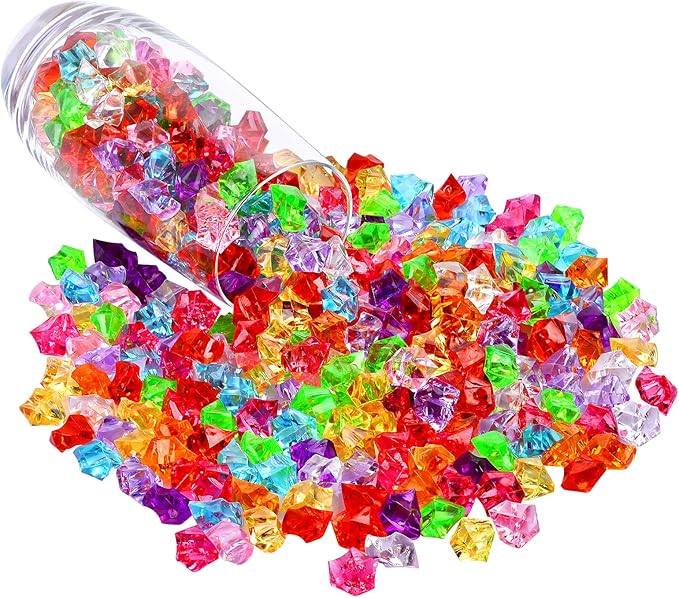 180-190pcs Premium Multicolored Fake Crushed Ice Rock Plastic Gems Jewels Acrylic Ice Rock Crystals Treasure Fake Diamonds Plastic Ice Cubes for Kids Toy Decoration Wedding Display Vase Fillers Crafts