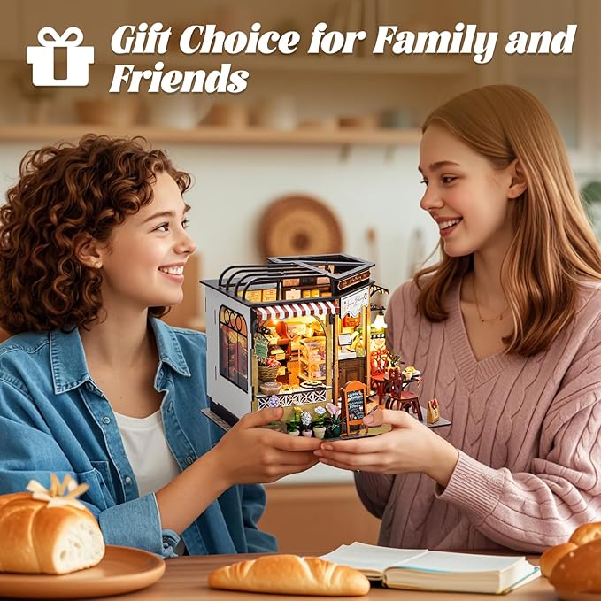 Fsolis DIY Miniature House Kit - 3D Wood Puzzles Craft Kit for Adults Tiny House Building Kit Mini Home Diorama Kit with Furniture Gifts for Women Teenagers (Julia Bakery)