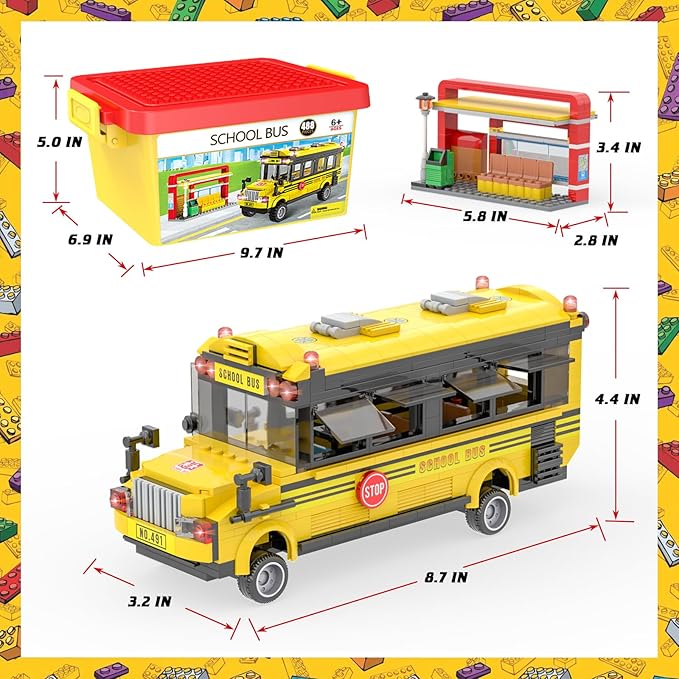 School Bus Building Blocks Set, City School Day Bus Construction Playset with School Bus & Station, Education Learning Roleplay STEM Brick Toys Ideal Gift for Kids, Boys Girls Aged 6+ (488 Pieces)