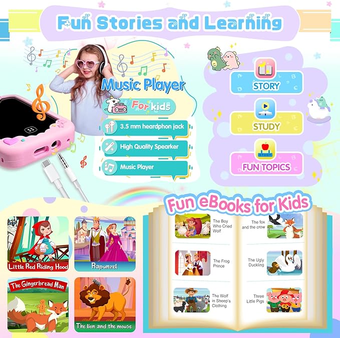 Kids Smart Phone for Girls, Kids Toys Cell Phone 2.8" Touchscreen Toddler Learning Play Toy Phone with Dual Camera, Game, Music Player, 8GB Card Birthday Gifts for Girls Boy Age 4-12(Pink)