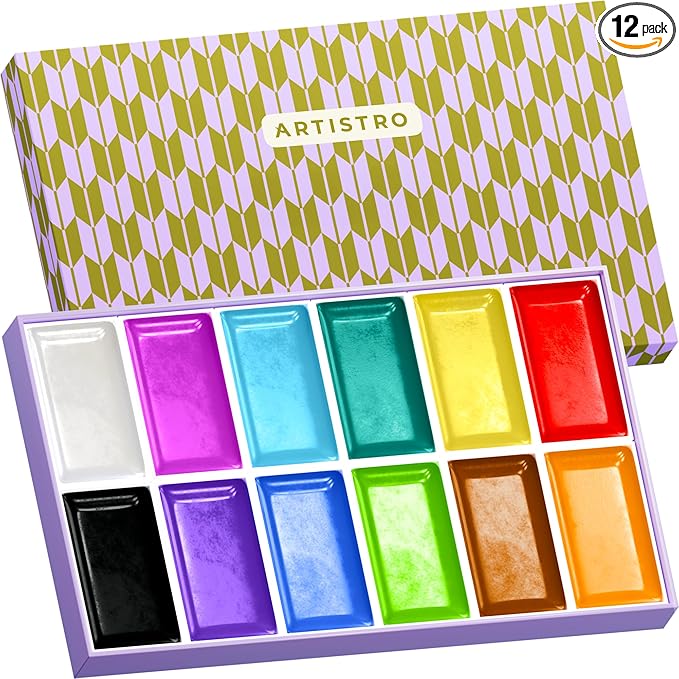 ARTISTRO Professional Watercolor Paint Set for Adults - 12 Pigment-Rich Colors, XL Pans, ASTM-I Lightfastness, High Tinting Strength Watercolor Set for Professionals made by professionals