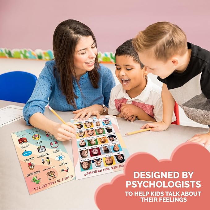 12 Laminated Feelings Posters for Kids - English & Spanish - Calm Down Corner Supplies - Therapy & School Counselor Supplies - Emotions Posters for Home and Calming Corner Classroom