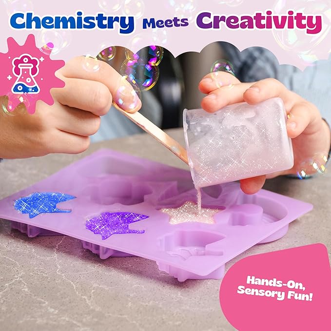 Pinwheel Crafts DIY Soap Making Kit for Kids Ages 5 6 7 8-12+ with Molds, Scents, Dye, Glitter, Foaming Net - Unicorn Soap Making Kits for Adults Beginners Great for Science Projects and Crafts