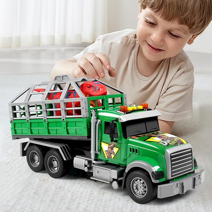Dwi Dowellin Toy Truck Transport Cars Carrier with Dinosaur for Kids Toddlers,Birthday Gifts for Boy Toddler Child 3 4 5 6 Years Old