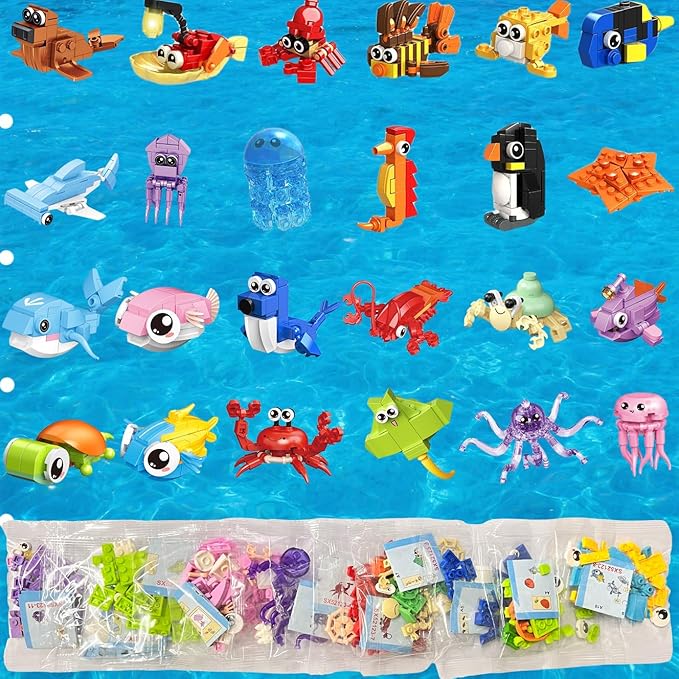 36 Pack Party Favors for Kids，Mini Ocean Animals Building Blocks Set ，Prize Box Toys for Kids Classroom, Easter Birthday Christmas Goodie Bag Fillers, Creative STEM Building Toys for Ages 6-12
